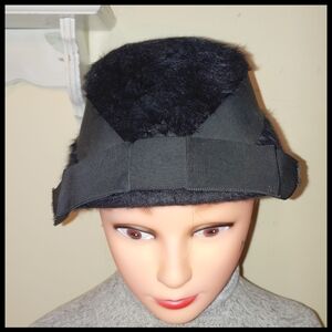 Vintage Jaguar Cloche Hat Black Felted Wool with Wide Grosgrain Ribbon